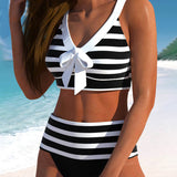 Laluna® | Bikini às Riscas de Cintura Subida