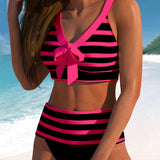 Laluna® | Bikini às Riscas de Cintura Subida