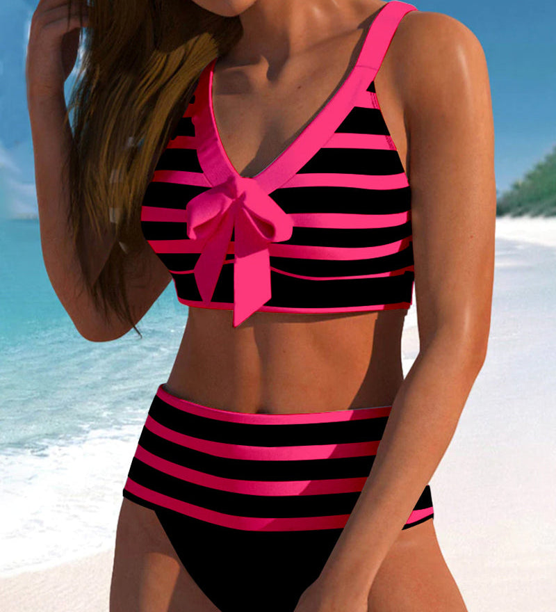 Laluna® | Bikini às Riscas de Cintura Subida