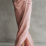 Pink Linen Maxi Dress with V-Neck