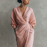 Pink Linen Maxi Dress with V-Neck