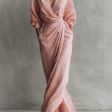 Pink Linen Maxi Dress with V-Neck