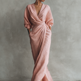 Pink Linen Maxi Dress with V-Neck