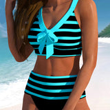 Laluna® | Bikini às Riscas de Cintura Subida