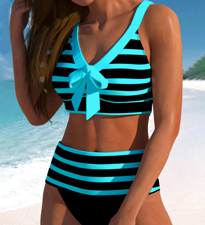 Laluna® | Bikini às Riscas de Cintura Subida