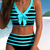 Laluna® | Bikini às Riscas de Cintura Subida