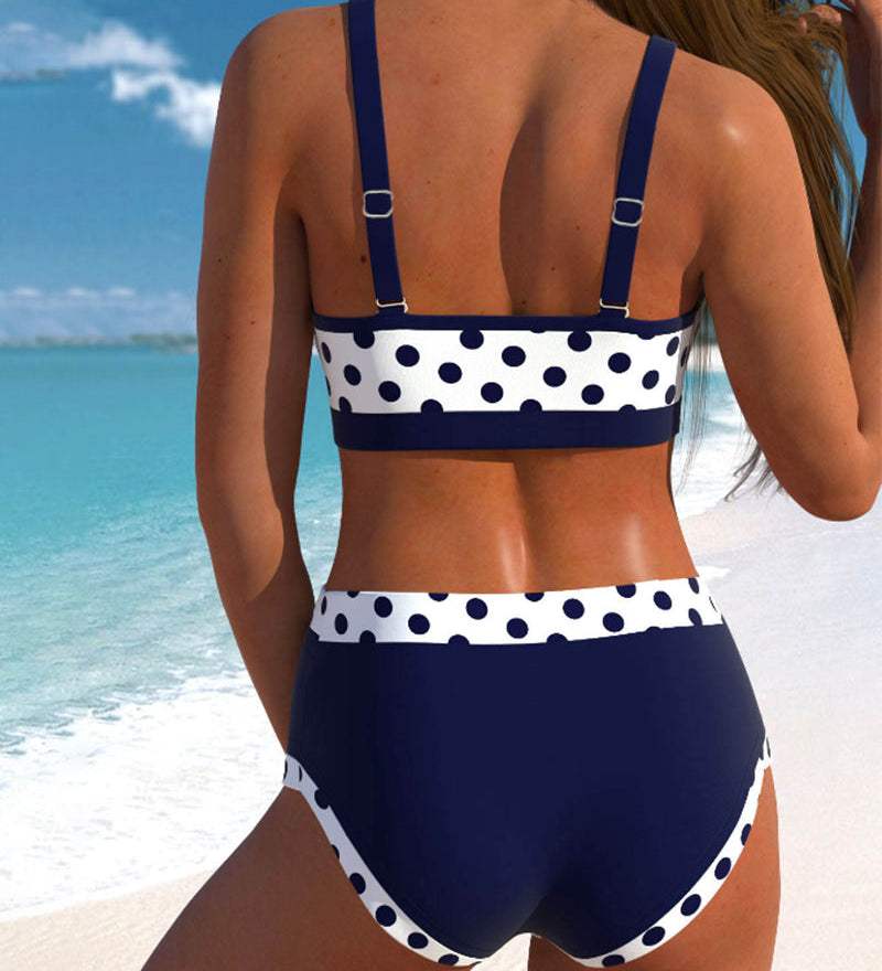 Liesbeth - Bikini de Cintura Subida às Bolinhas com Design Patchwork