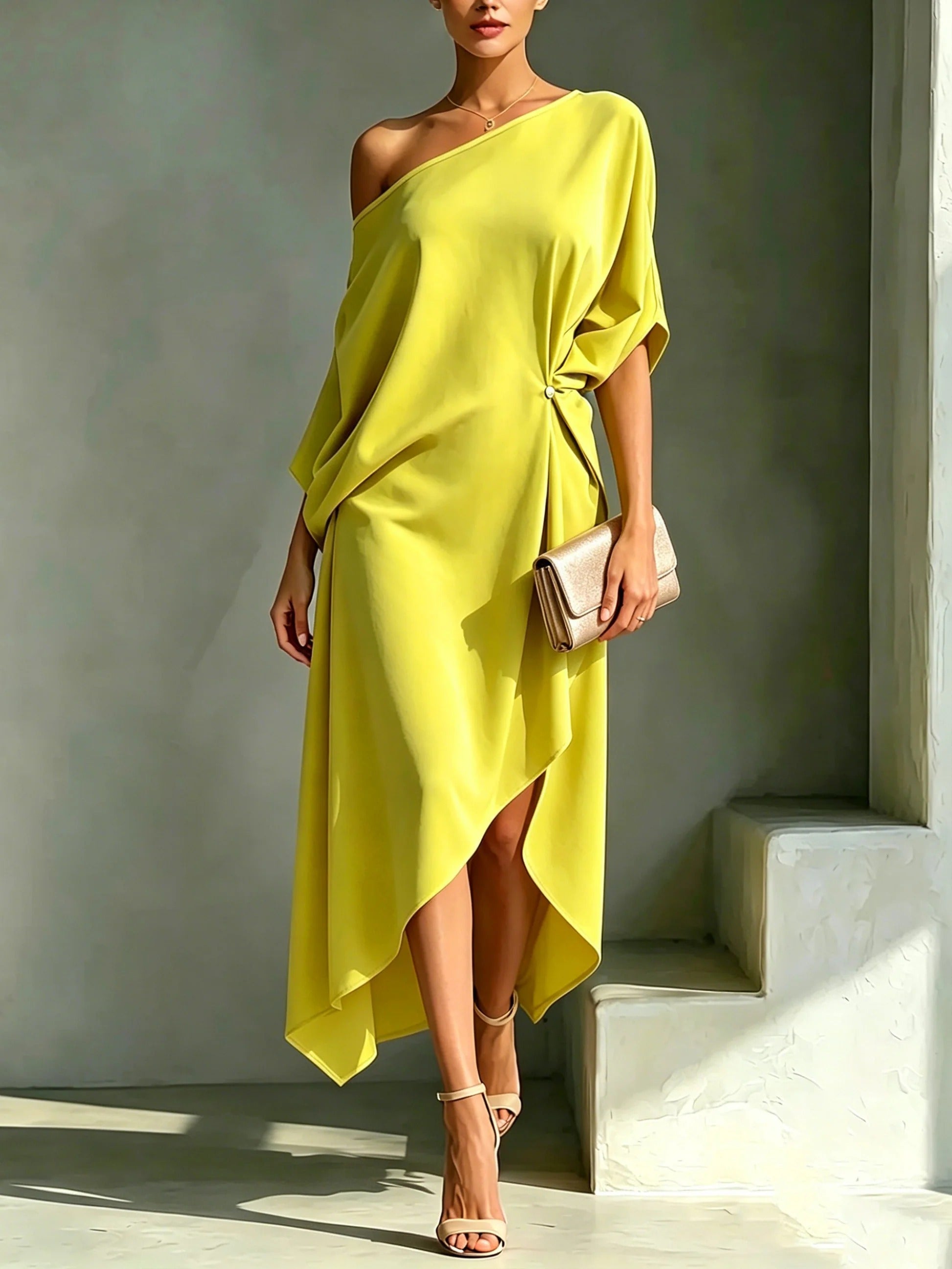 Camila Vestido Assimétrico Amarelo