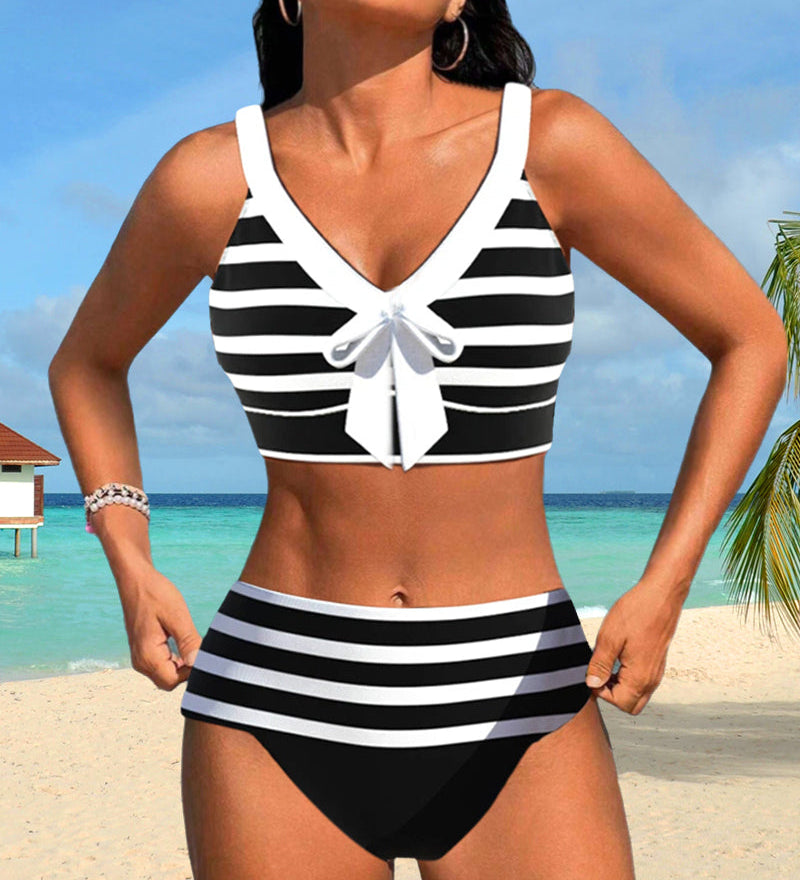 Laluna® | Bikini às Riscas de Cintura Subida