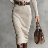 Slim-Fit Knit Midi Dress with V-Neck