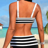 Laluna® | Bikini às Riscas de Cintura Subida