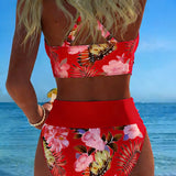 Bikini com Contraste e Padrão Floral