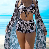 Laluna® | Conjunto de Bikini de 3 Peças com Estampado