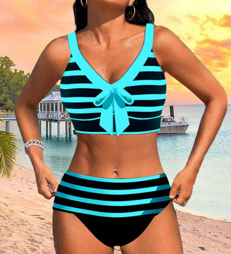 Laluna® | Bikini às Riscas de Cintura Subida