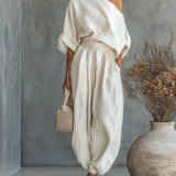 Linen Off-Shoulder Set with Pants