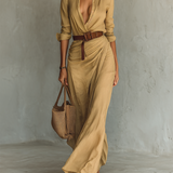 Maxi dress with a lapel collar and long sleeves