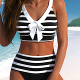 Laluna® | Bikini às Riscas de Cintura Subida