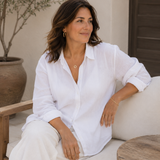 "Sophia" Tie-Back Linen Blouse