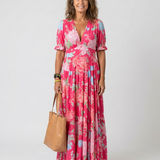 Ana - Vestido midi com padrão floral