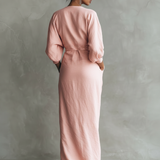 Pink Linen Maxi Dress with V-Neck