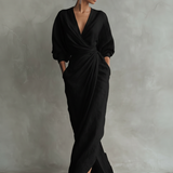 Pink Linen Maxi Dress with V-Neck