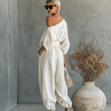 Linen Off-Shoulder Set with Pants