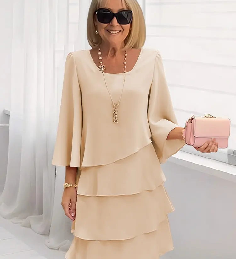 Élise – Vestido Elegante Fluido com Folhos