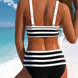 Laluna® | Bikini às Riscas de Cintura Subida