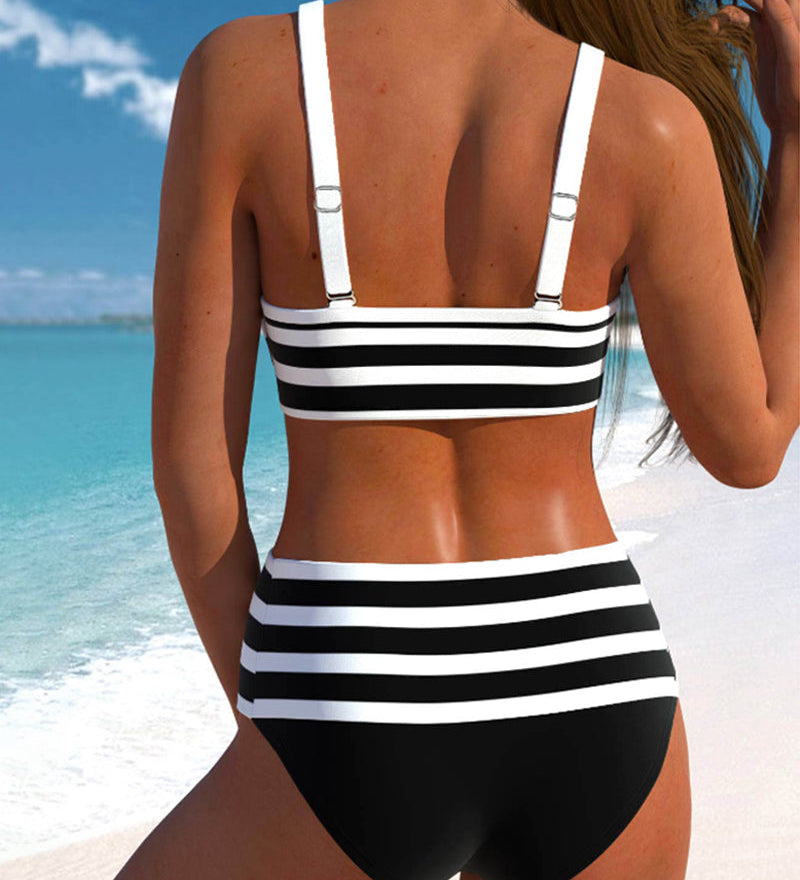 Laluna® | Bikini às Riscas de Cintura Subida
