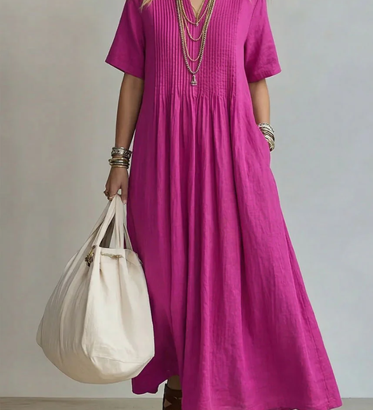 Noor Vestido Plissado Rosa