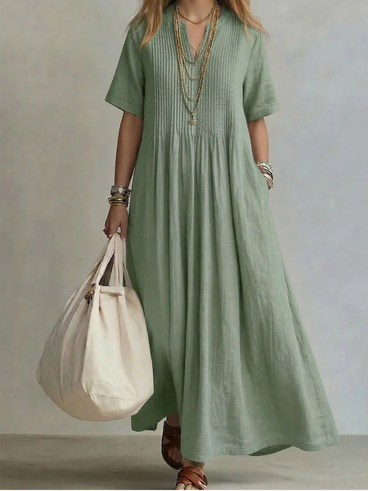 Noor Vestido Plissado Verde