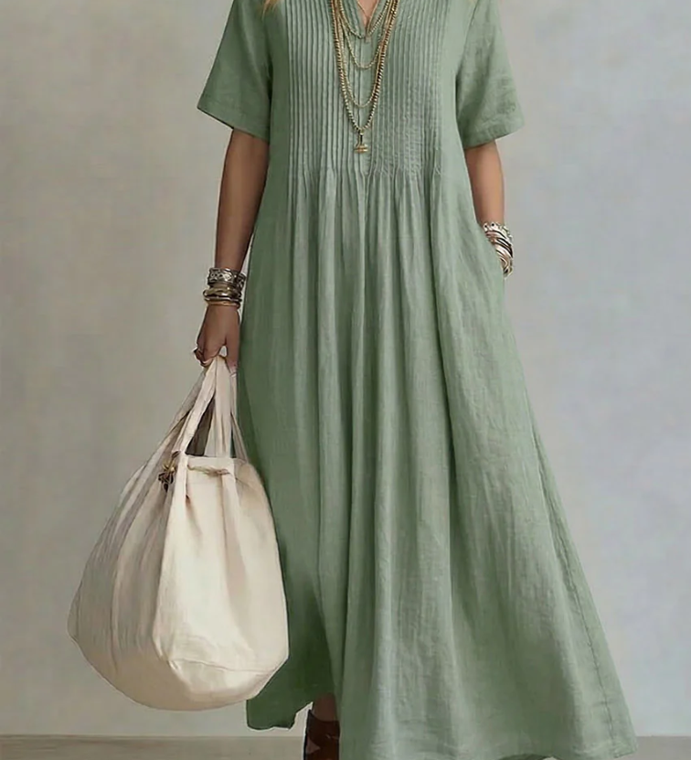 Noor Vestido Plissado Verde