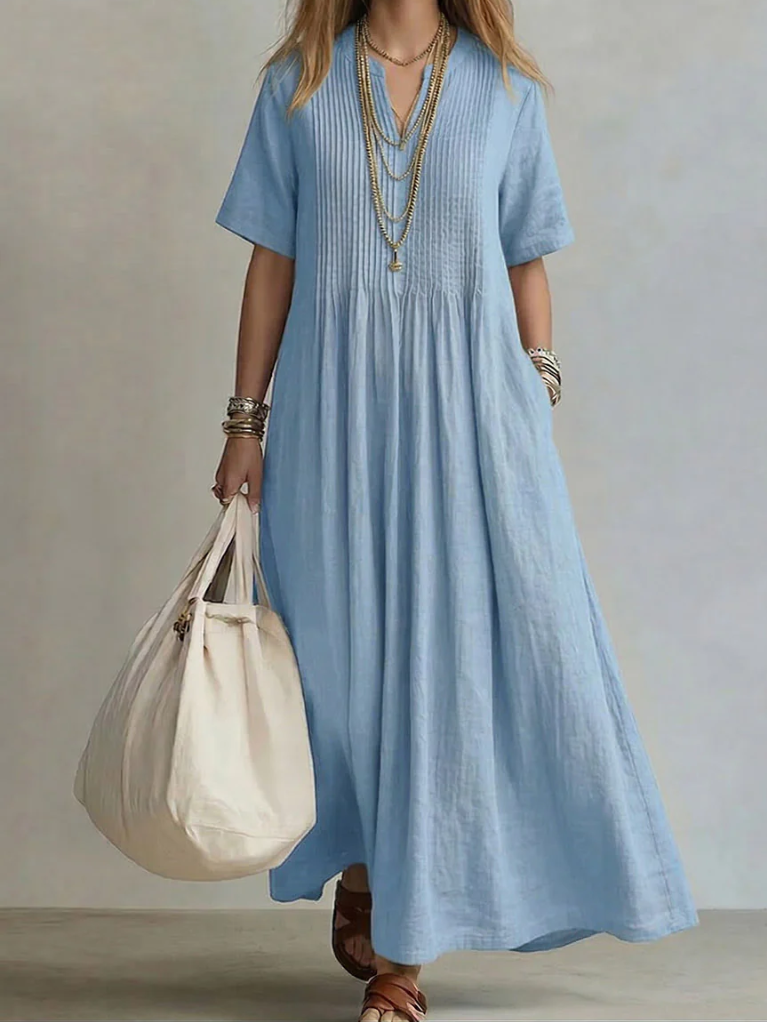 Noor Vestido Plissado Azul