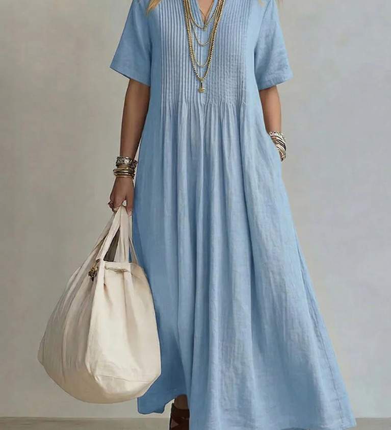 Noor Vestido Plissado Azul