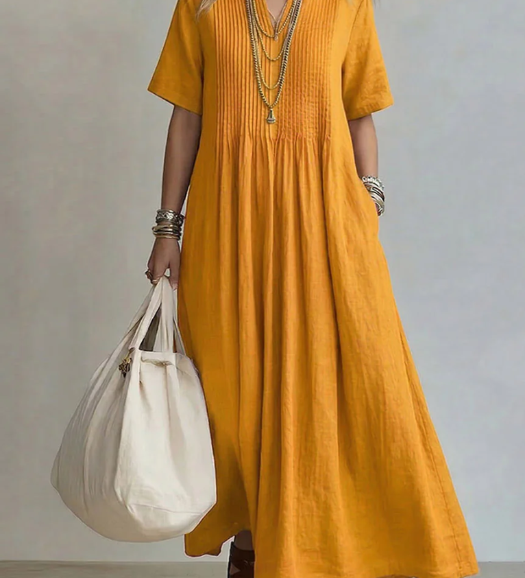 Noor Vestido Plissado Amarelo