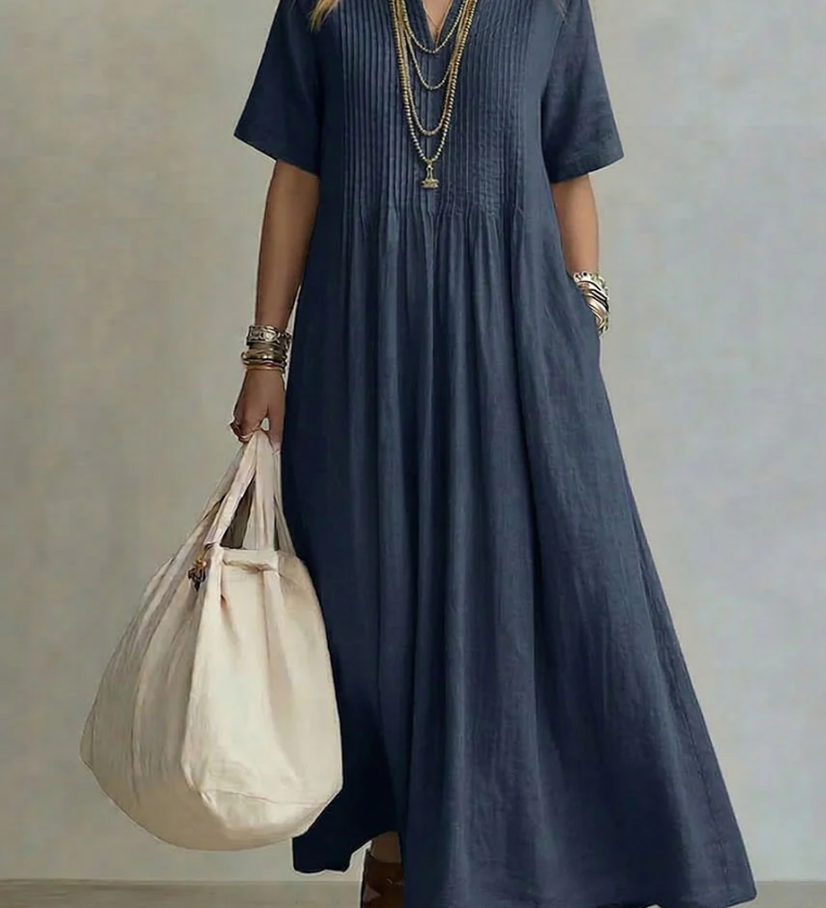 Noor Vestido Plissado Azul-marinho