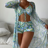 Laluna® | Conjunto de Bikini de 3 Peças com Estampado