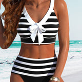 Laluna® | Bikini às Riscas de Cintura Subida