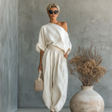 Linen Off-Shoulder Set with Pants
