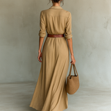 Maxi dress with a lapel collar and long sleeves
