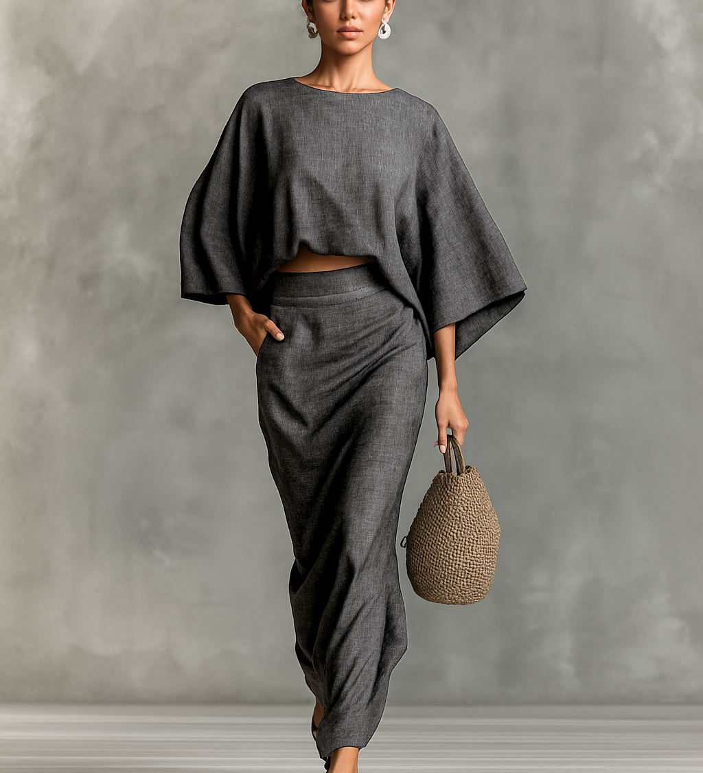 Cotton and Linen Set with Skirt