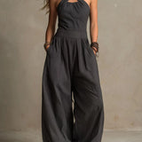 Bianca - Linen and cotton jumpsuit with an elegant criss-cross neckline