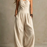 Bianca - Linen and cotton jumpsuit with an elegant criss-cross neckline