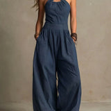 Bianca - Linen and cotton jumpsuit with an elegant criss-cross neckline