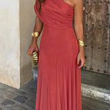 Sofia - Pleated One-Shoulder Long Summer Dress
