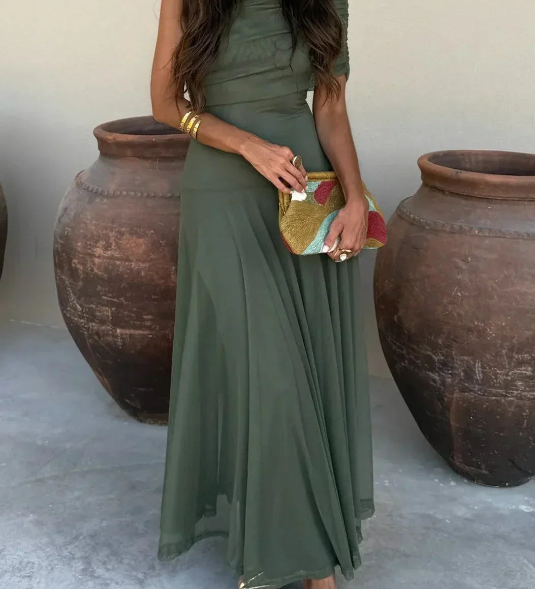 Sofia - Pleated One-Shoulder Long Summer Dress