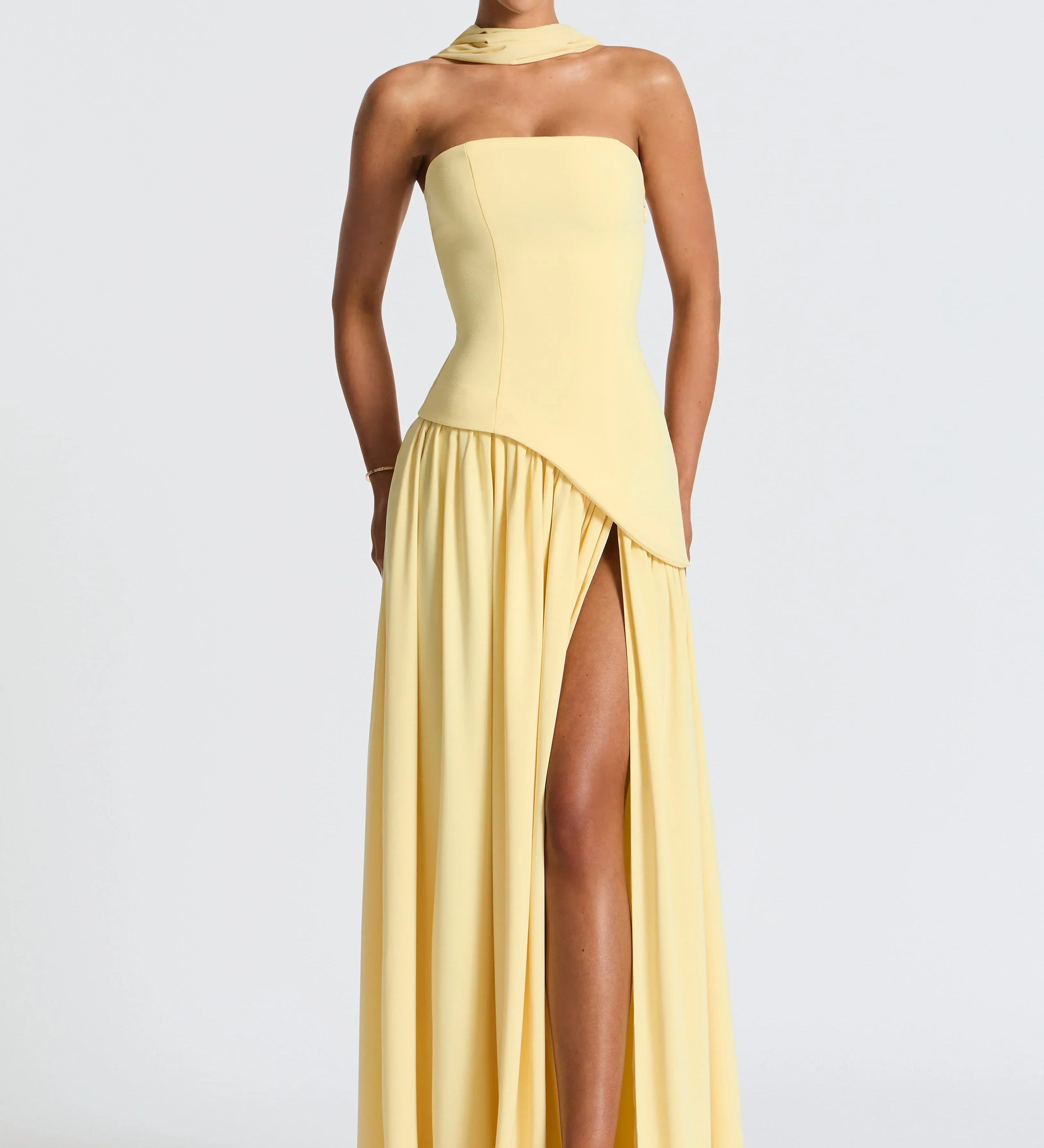 Joana - Maxi Dress with Scarf Detail and High Slit