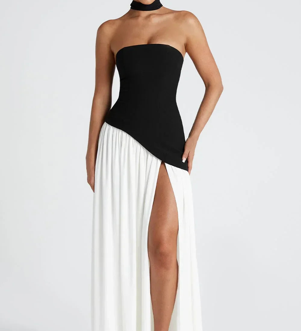 Joana - Maxi Dress with Scarf Detail and High Slit