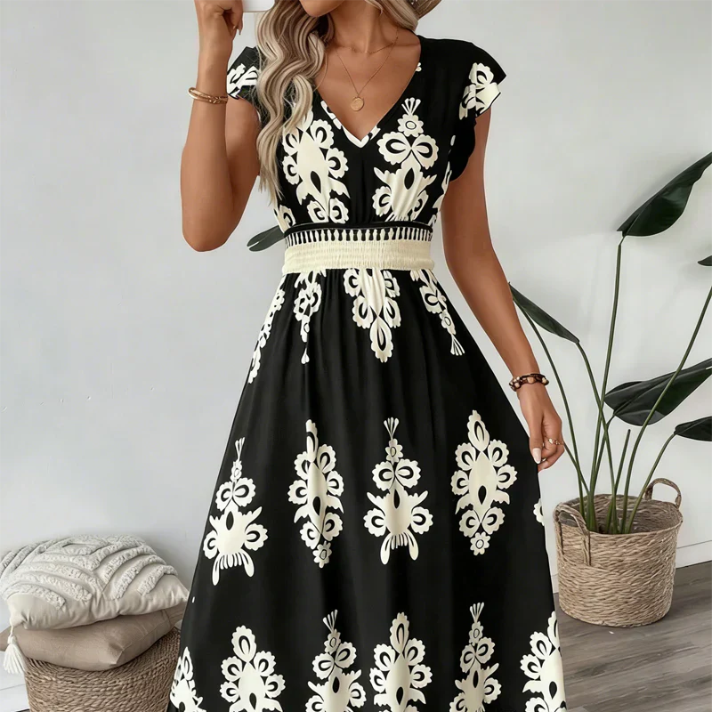 Candela – Vestido maxi barroco com decote em V