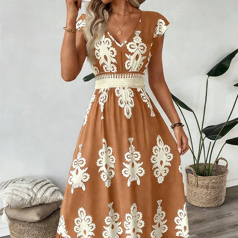 Candela – Vestido maxi barroco com decote em V
